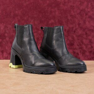 Sorel Women Brex Waterproof Green Black Leather Platform Chelsea Boots sz 8.5